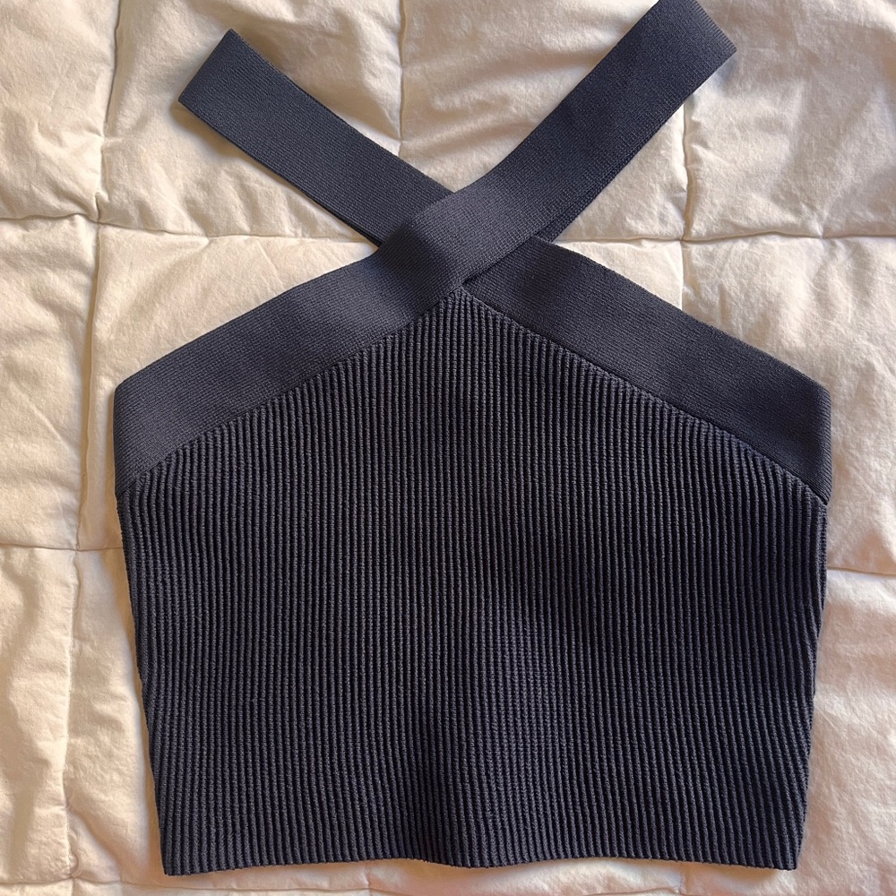 Quince Navy Ribbed Knit crisscross tank